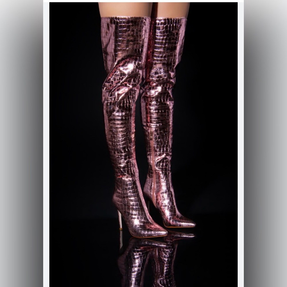 Metallic Rose Gold Over-the-Knee Stiletto Boots